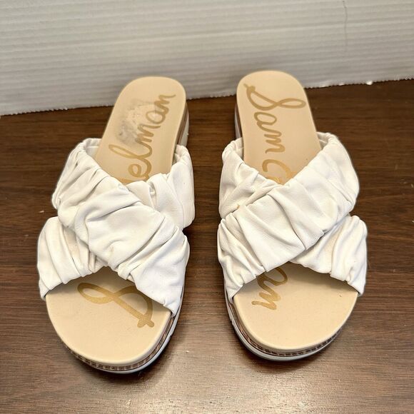 Sam Edelman Aida White Leather slip on sandal criss cross scrunchie Slides 9 M - Picture 1 of 7